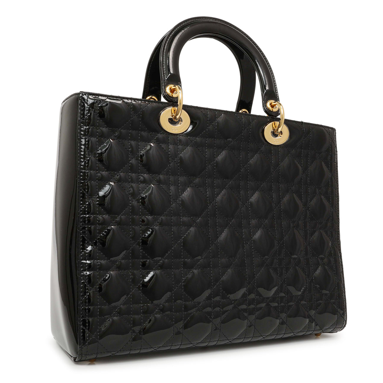 Exclusive Christian Dior Black Patent Cannage Large Lady Dior — Side View