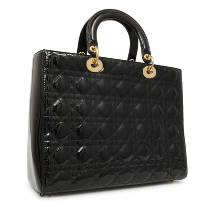 Exclusive Christian Dior Black Patent Cannage Large Lady Dior — Side View