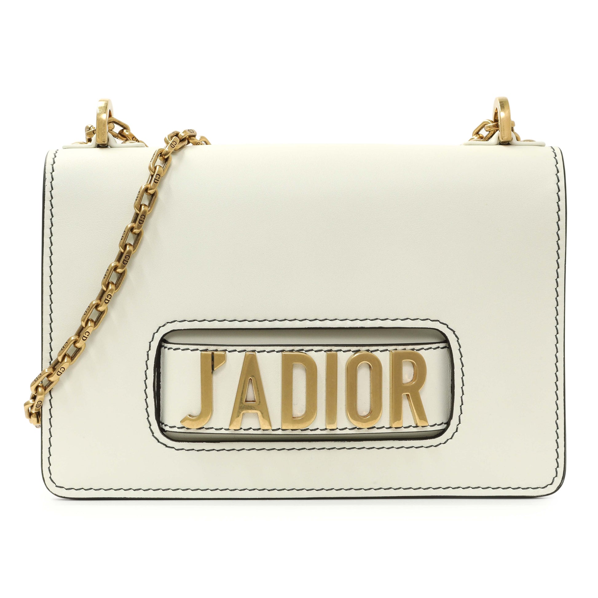 Exclusive Christian Dior White Calfskin J'Adior Chain Flap Bag — Front View