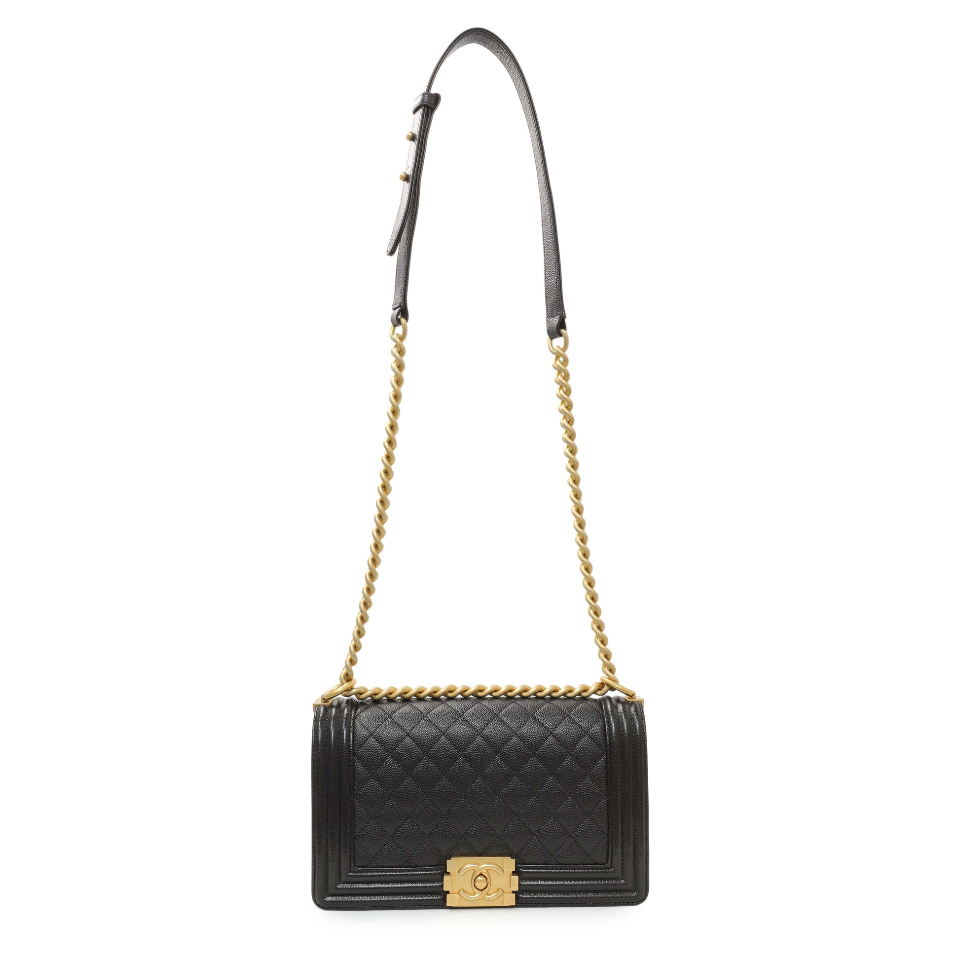 Exclusive Chanel Black Quilted Caviar Medium Boy Flap — Front View