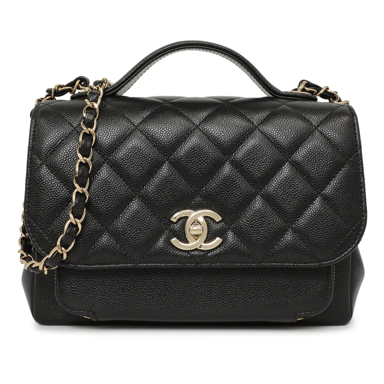 Exclusive Chanel Black Caviar Medium Business Affinity Flap — Front View