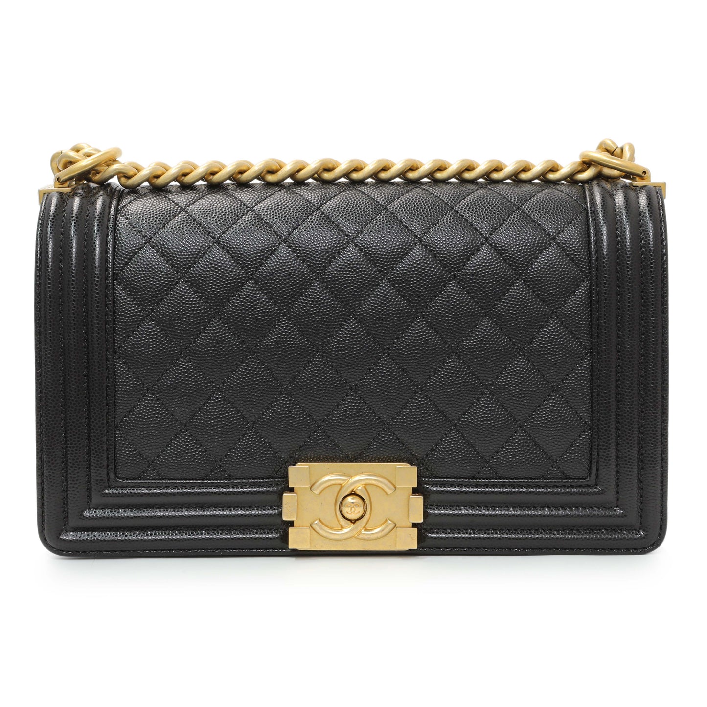 Exclusive Chanel Black Quilted Caviar Medium Boy Flap — Side View