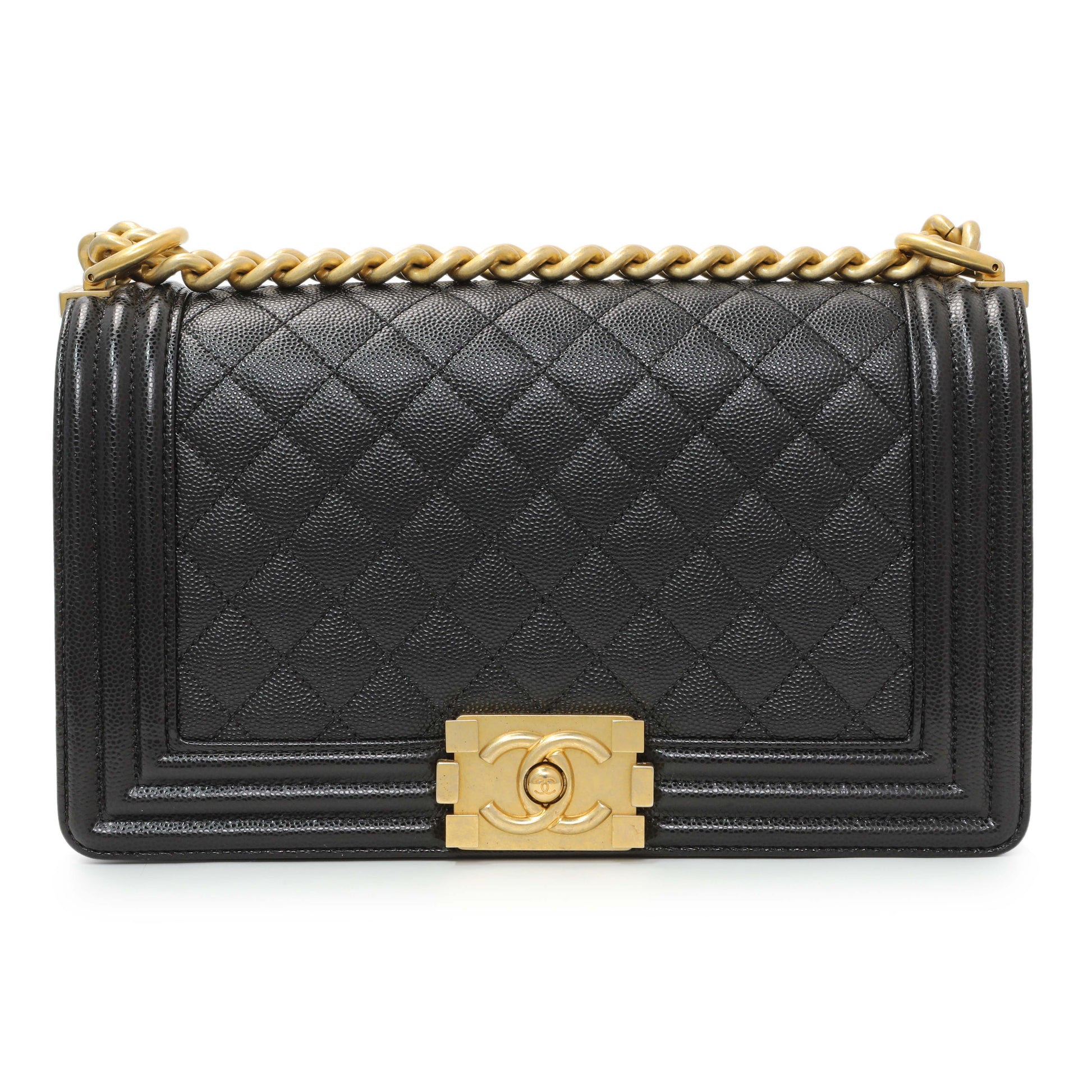 Exclusive Chanel Black Quilted Caviar Medium Boy Flap — Side View