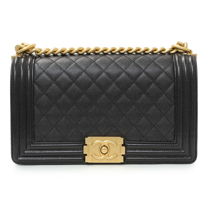Exclusive Chanel Black Quilted Caviar Medium Boy Flap — Side View