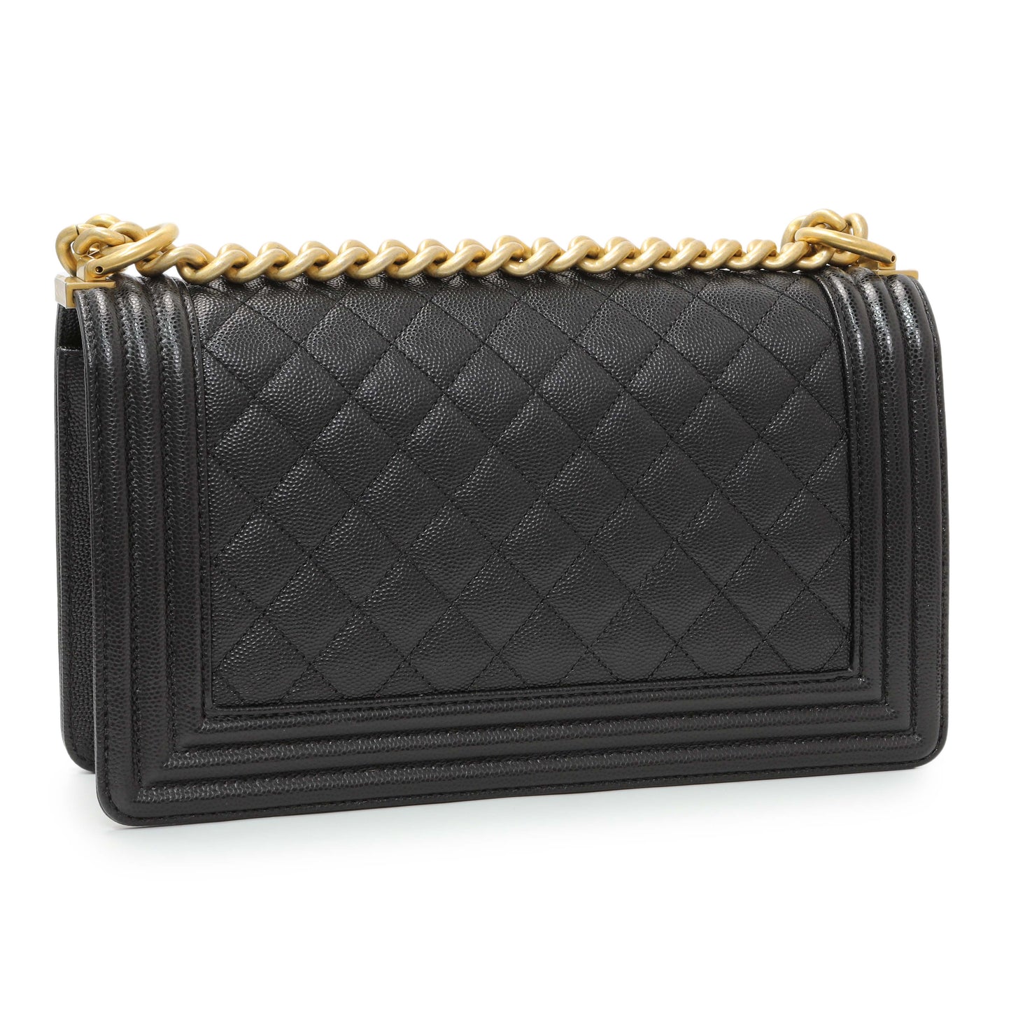 Exclusive Chanel Black Quilted Caviar Medium Boy Flap — Back View