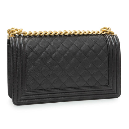 Exclusive Chanel Black Quilted Caviar Medium Boy Flap — Back View
