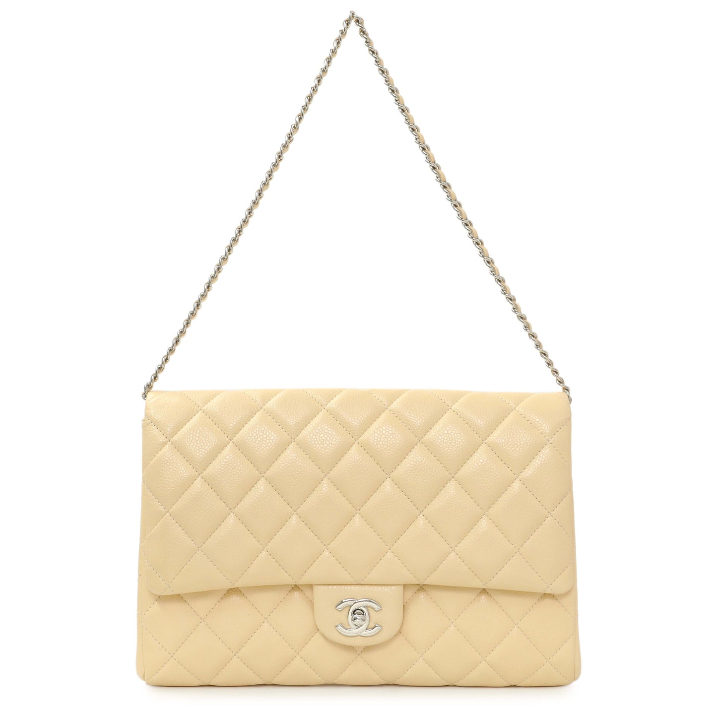 Exclusive Chanel Beige Quilted Caviar Clutch With Chain Flap — Front View