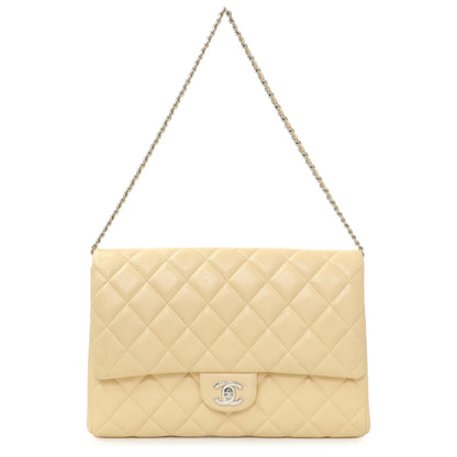 Exclusive Chanel Beige Quilted Caviar Clutch With Chain Flap — Front View