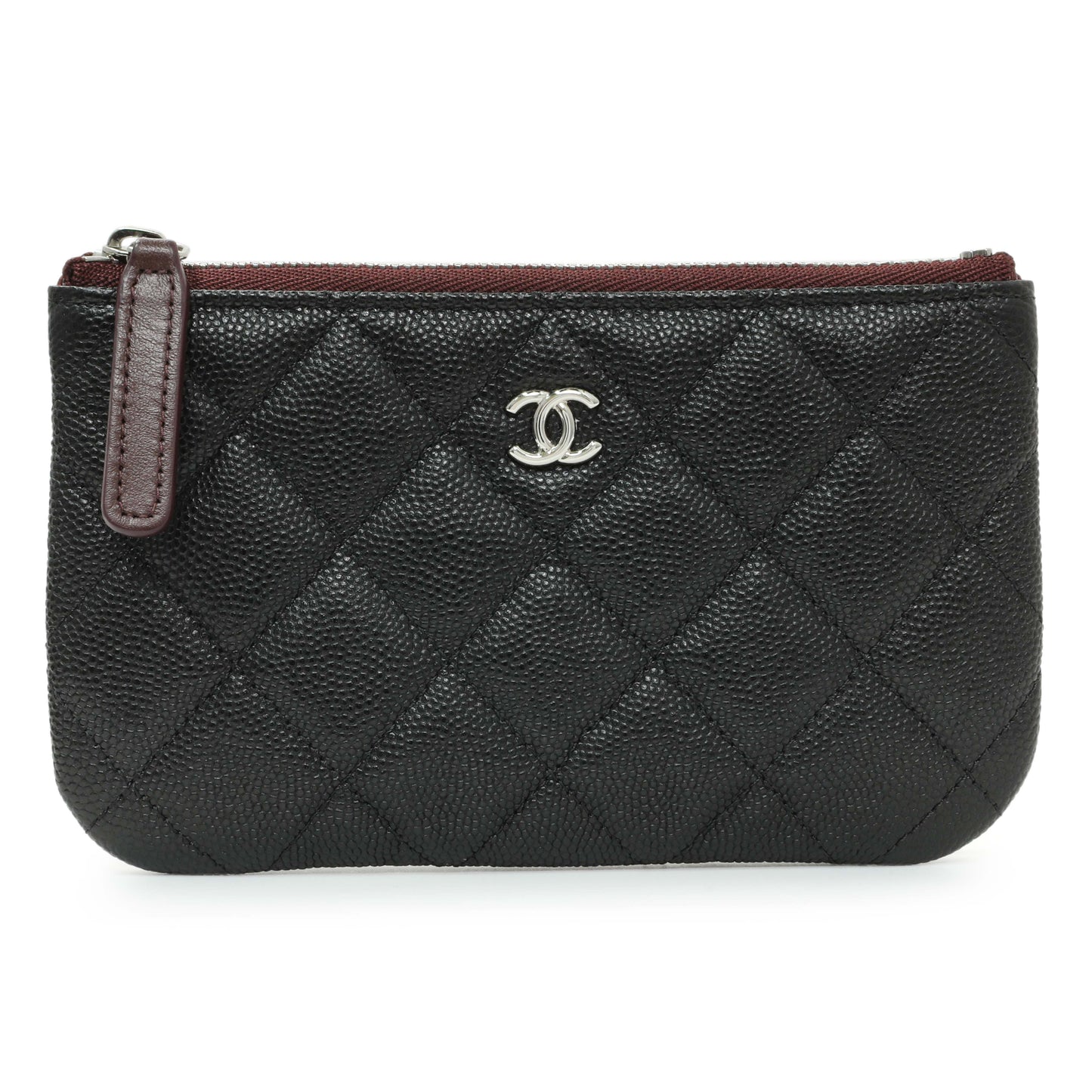 Exclusive Chanel Black Quilted Caviar Small Zipped Pouch — Front View