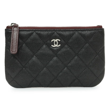 Exclusive Chanel Black Quilted Caviar Small Zipped Pouch — Front View