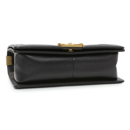 Exclusive Chanel Black Quilted Caviar Medium Boy Flap — Top View