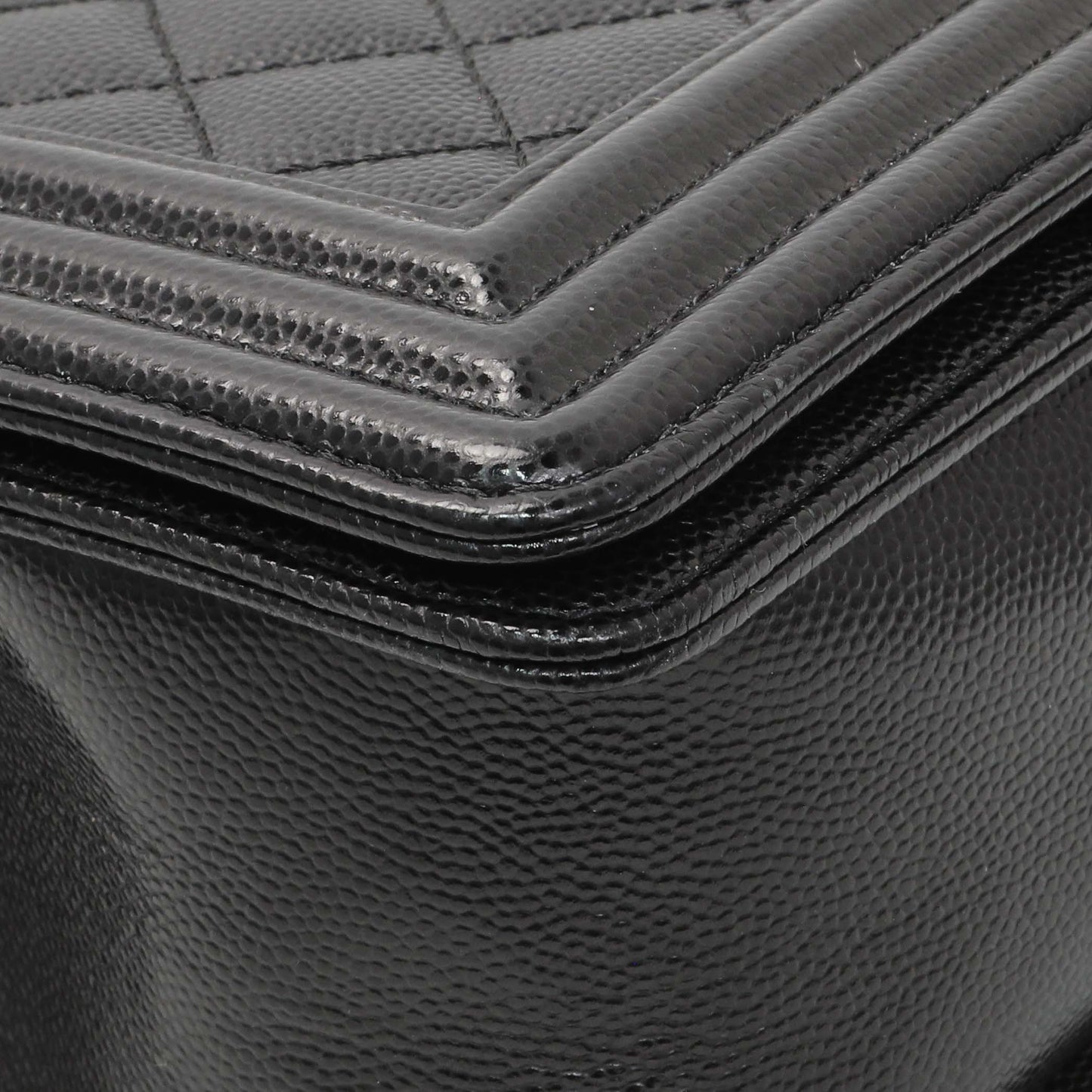 Exclusive Chanel Black Quilted Caviar Medium Boy Flap — Detail View