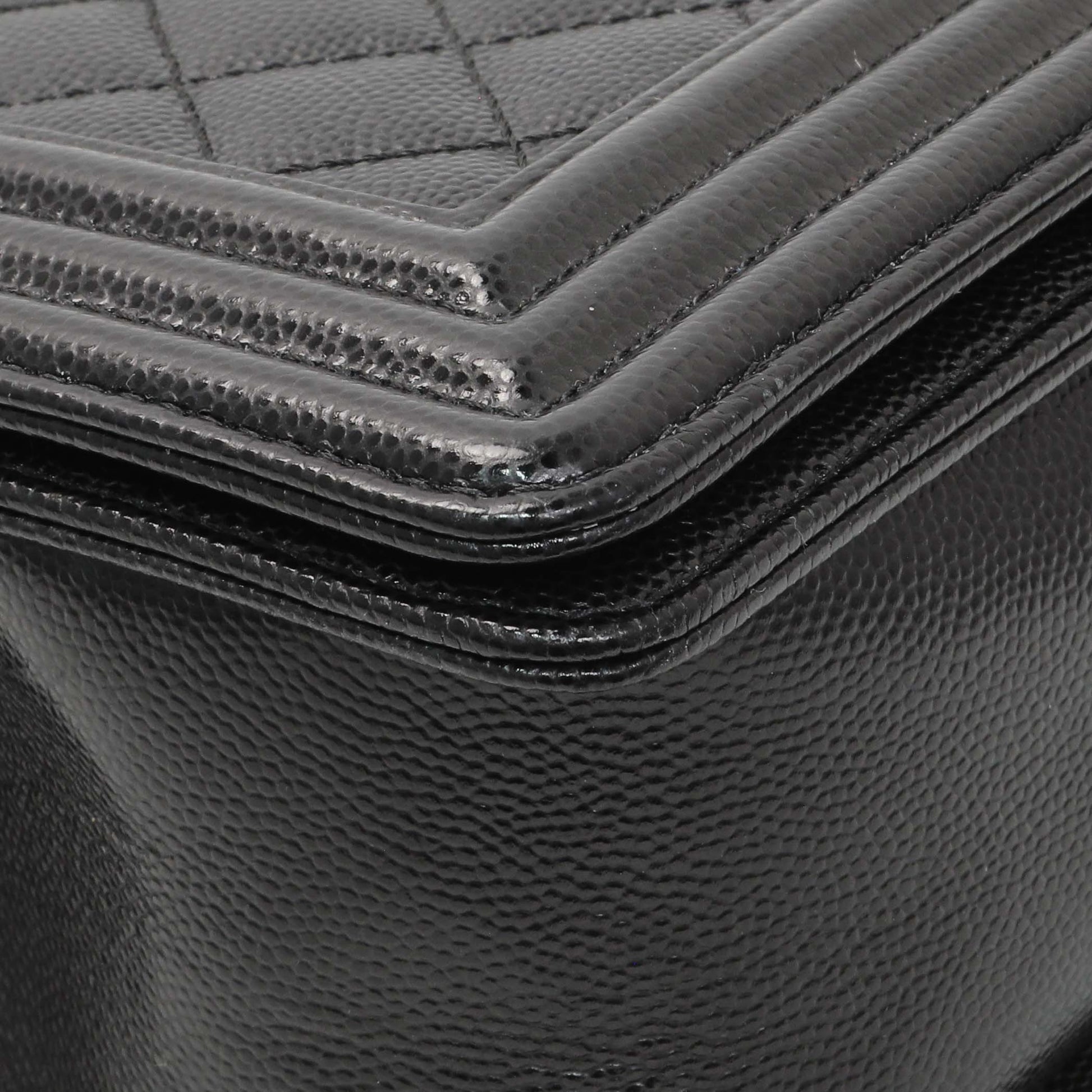 Exclusive Chanel Black Quilted Caviar Medium Boy Flap — Detail View