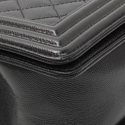 Exclusive Chanel Black Quilted Caviar Medium Boy Flap — Detail View