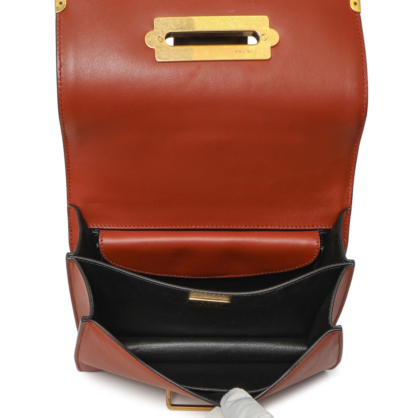 Exclusive Prada Cotto Nero City Calf Saffiano Cahier Bag — Detail View