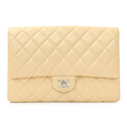 Exclusive Chanel Beige Quilted Caviar Clutch With Chain Flap — Side View