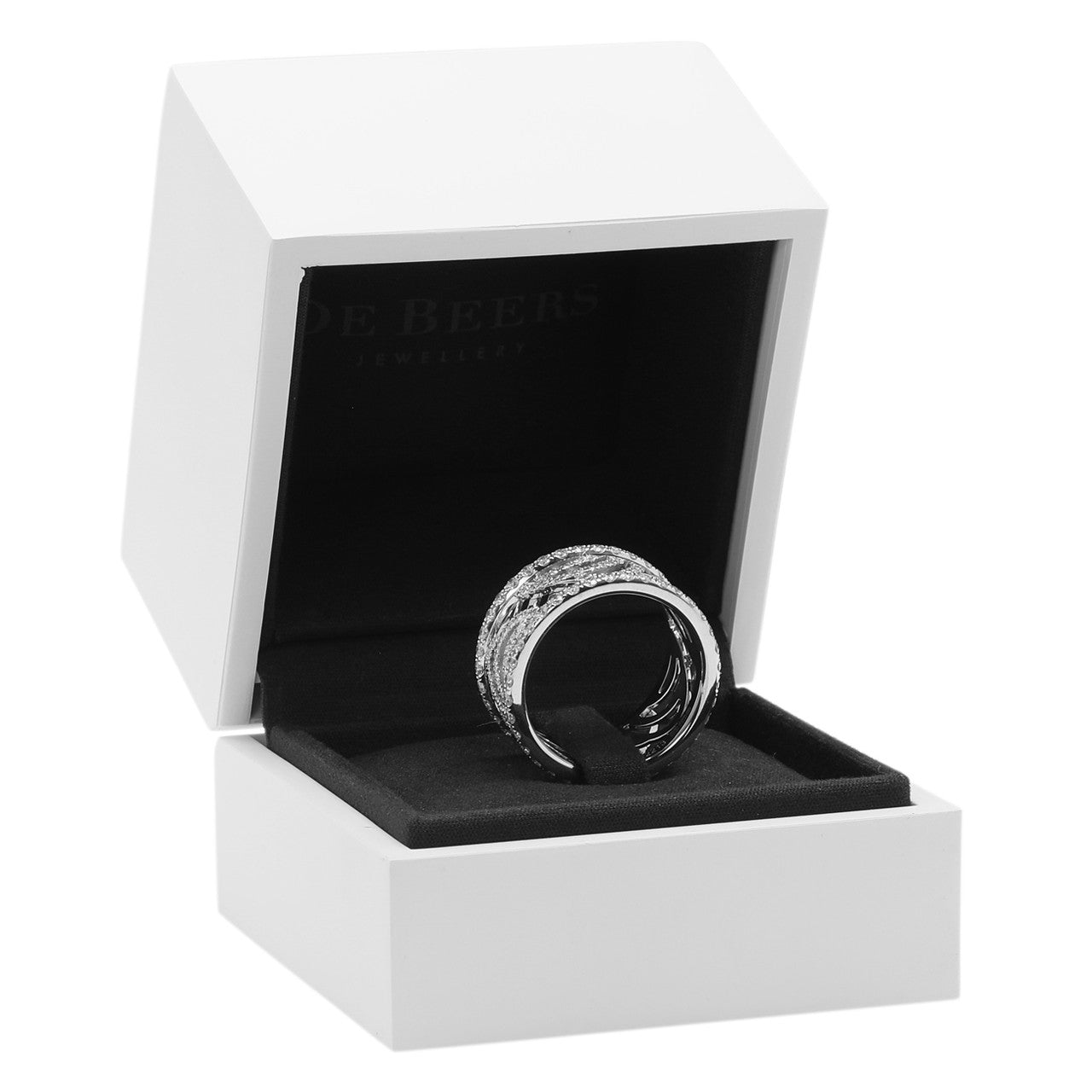 Exclusive De Beers 18K White Gold Diamond Aria Band Ring — Back View