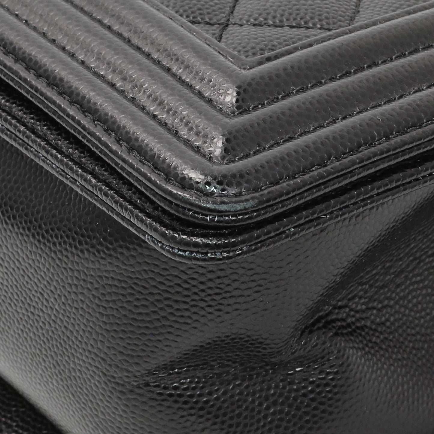 Exclusive Chanel Black Quilted Caviar Medium Boy Flap — Lifestyle View