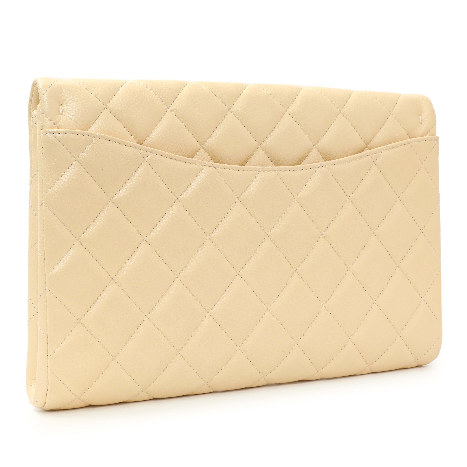 Exclusive Chanel Beige Quilted Caviar Clutch With Chain Flap — Back View