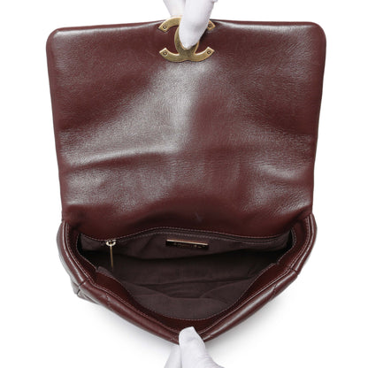 Exclusive Chanel Burgundy Quilted Goatskin Medium Chanel 19 Flap — Detail View