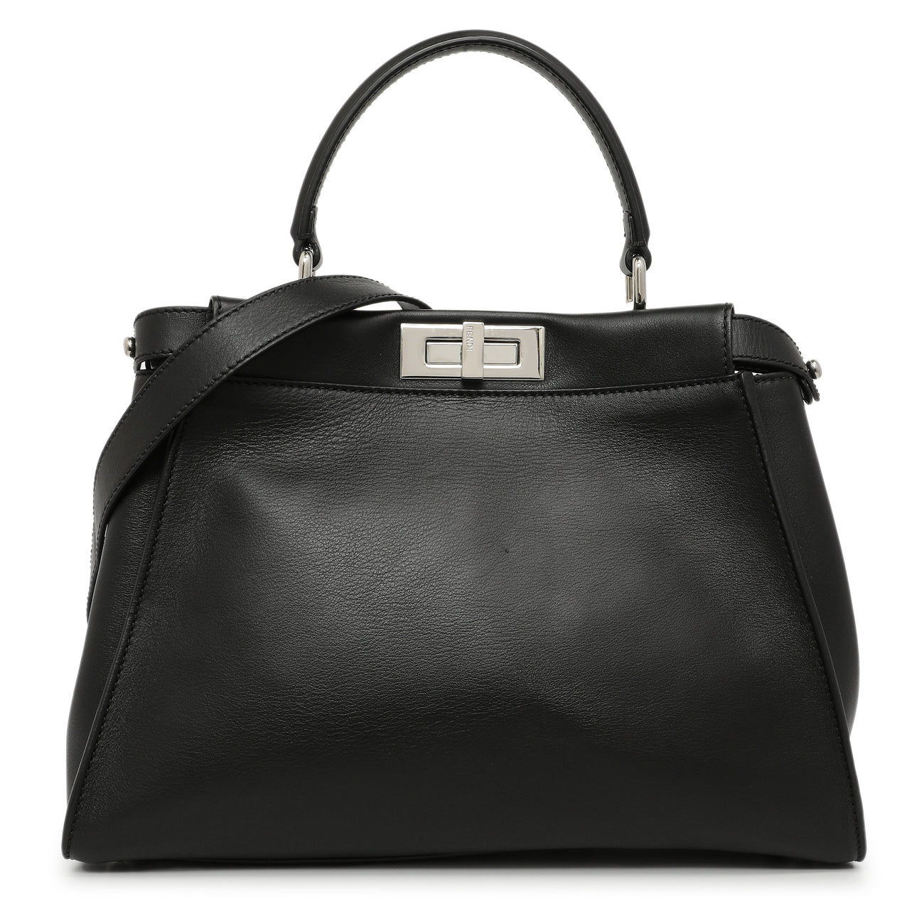 Exclusive Fendi Black Vitello Seta Snakeskin Crocodile Monster Eyes Medium Peekaboo Iconic Satchel — Front View
