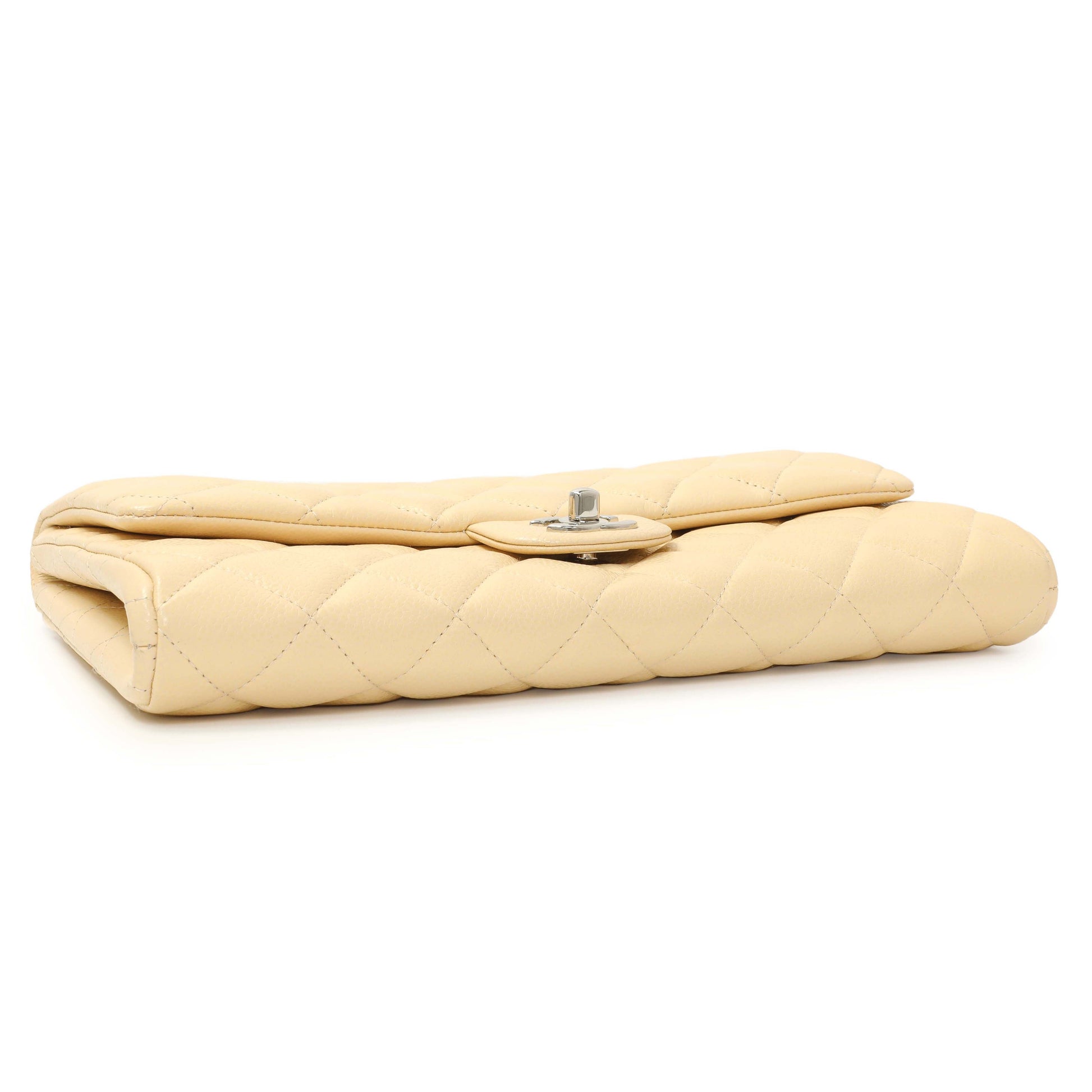 Exclusive Chanel Beige Quilted Caviar Clutch With Chain Flap — Top View