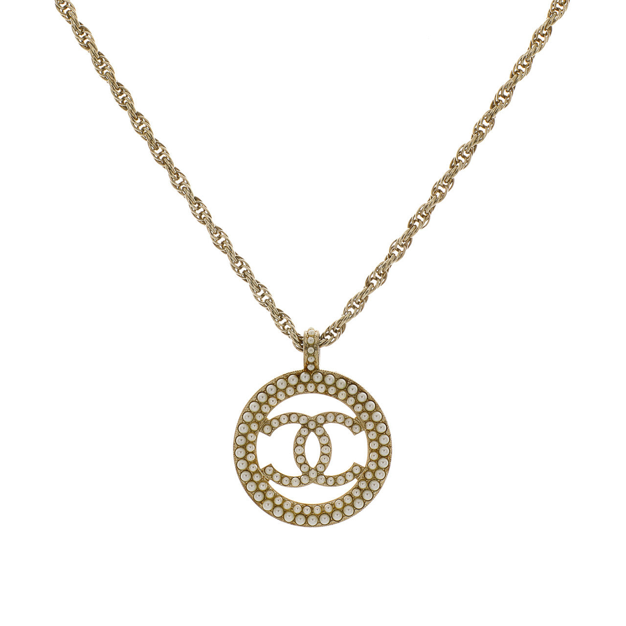 Exclusive Chanel Pearl CC Pendant    Necklace — Front View