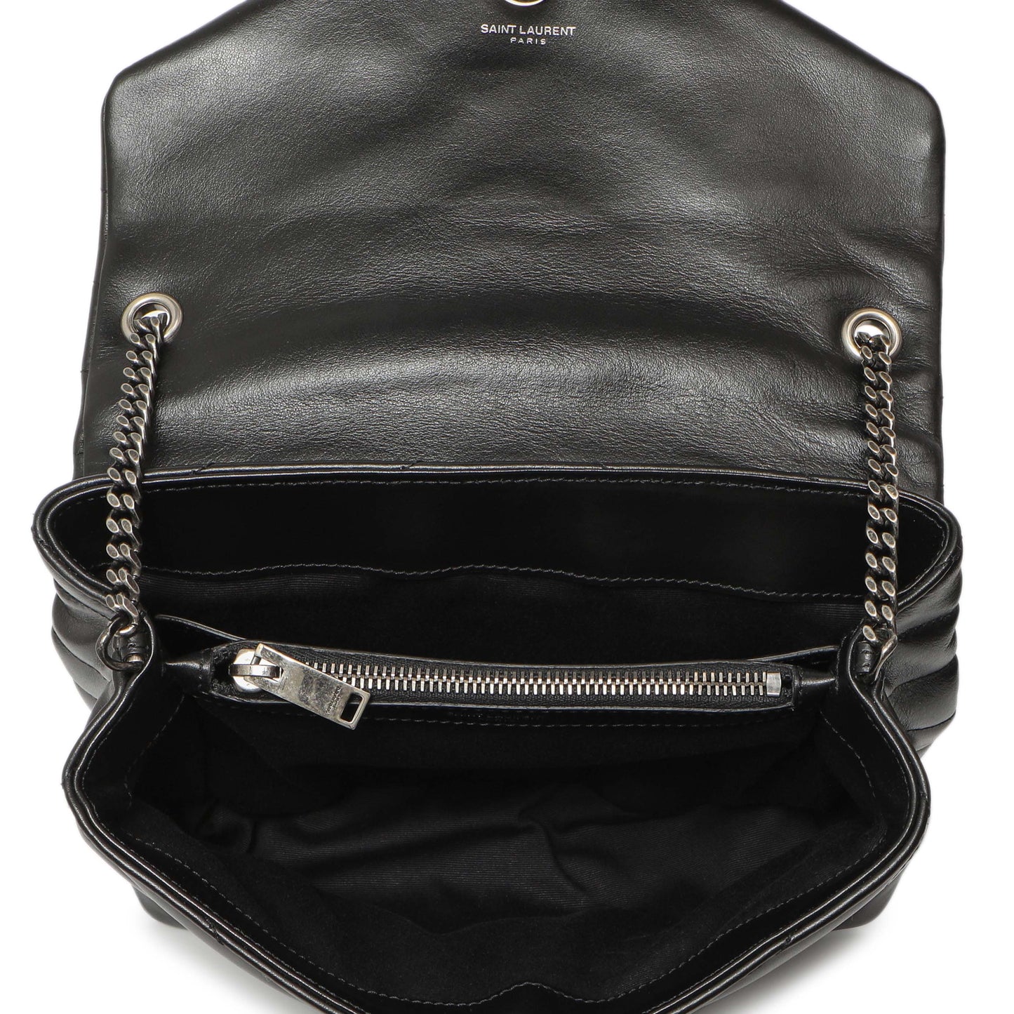 Exclusive Saint Laurent Black Calfskin Y Quilted Monogram Small Charm Loulou Chain Satchel — Alternate View 8