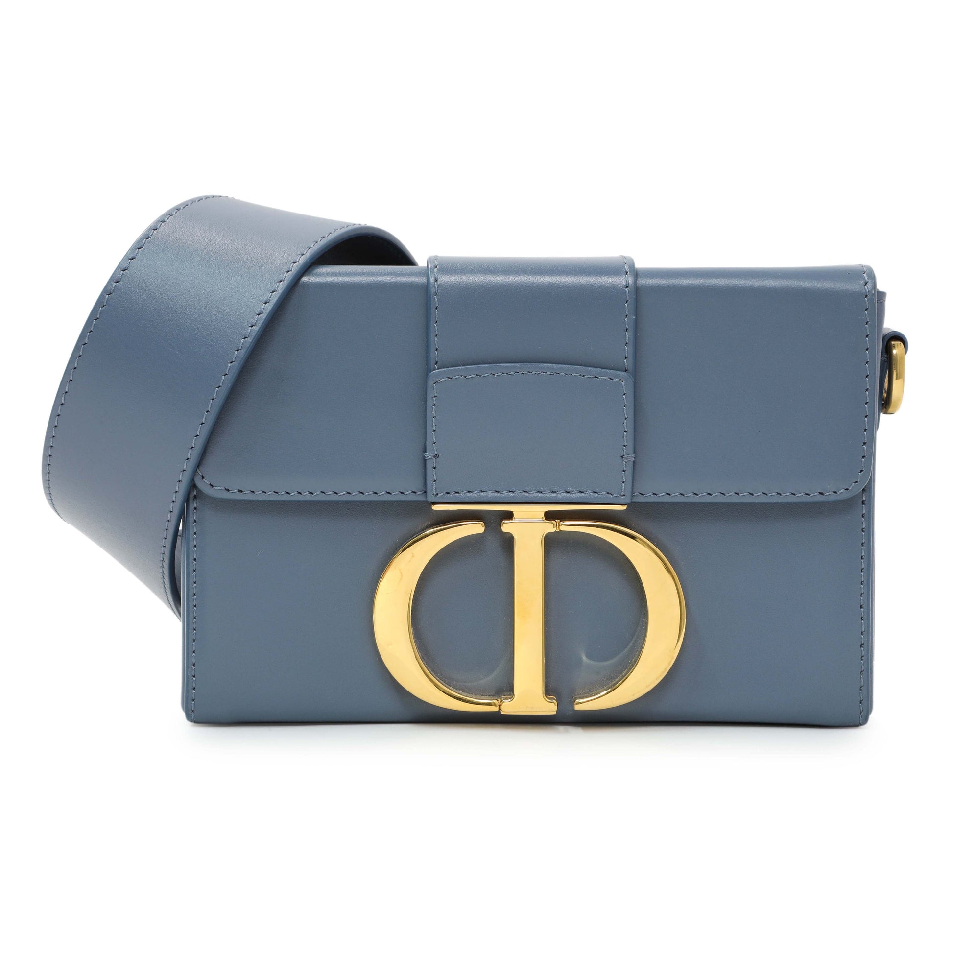 Exclusive Christian Dior Blue Smooth Calfskin Montaigne 30 Box Shoulder — Front View