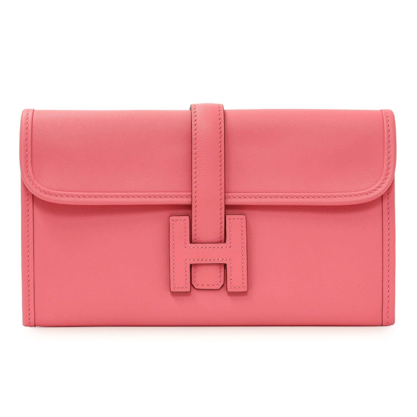 Exclusive Hermes Rose Azalee Swift Jige Duo Clutch — Front View