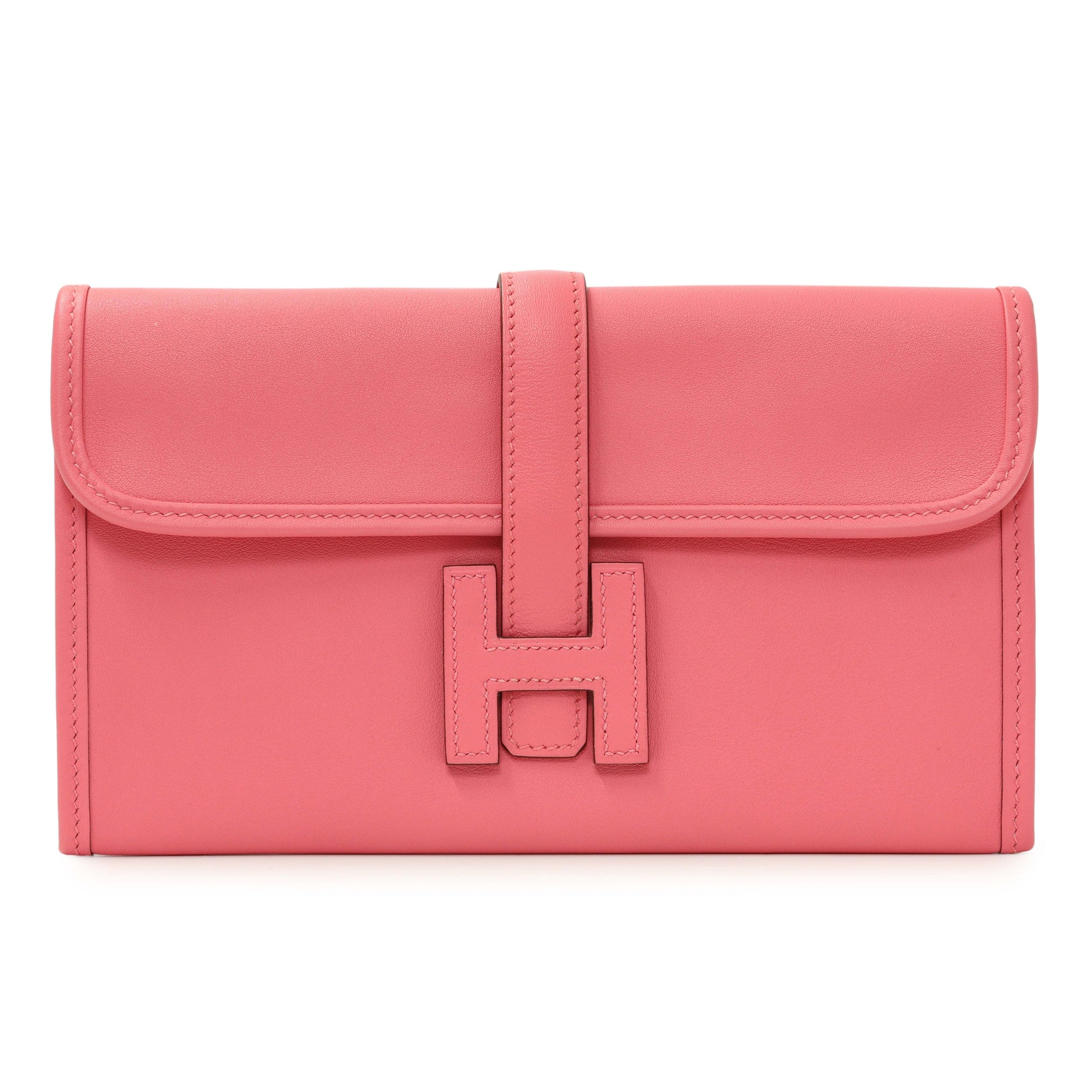 Exclusive Hermes Rose Azalee Swift Jige Duo Clutch — Front View
