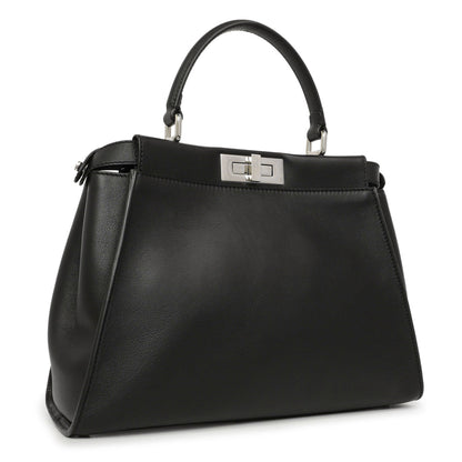 Exclusive Fendi Black Vitello Seta Snakeskin Crocodile Monster Eyes Medium Peekaboo Iconic Satchel — Side View