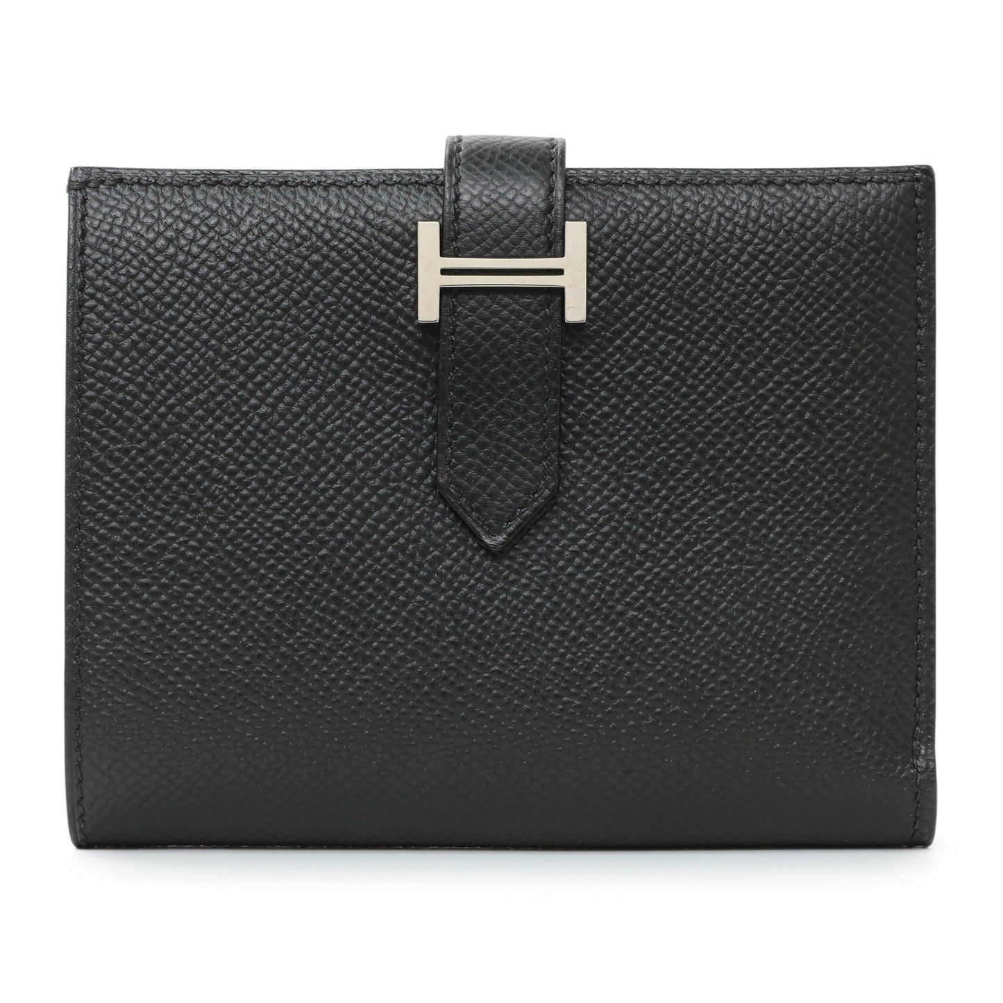 Exclusive Hermes Black Epsom Bearn Compact Wallet — Front View