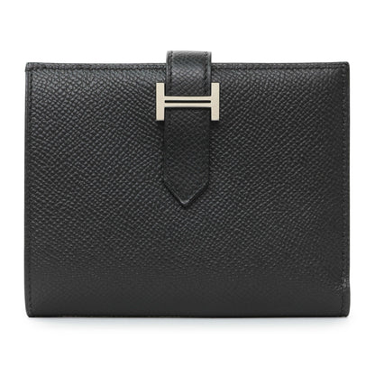 Exclusive Hermes Black Epsom Bearn Compact Wallet — Front View