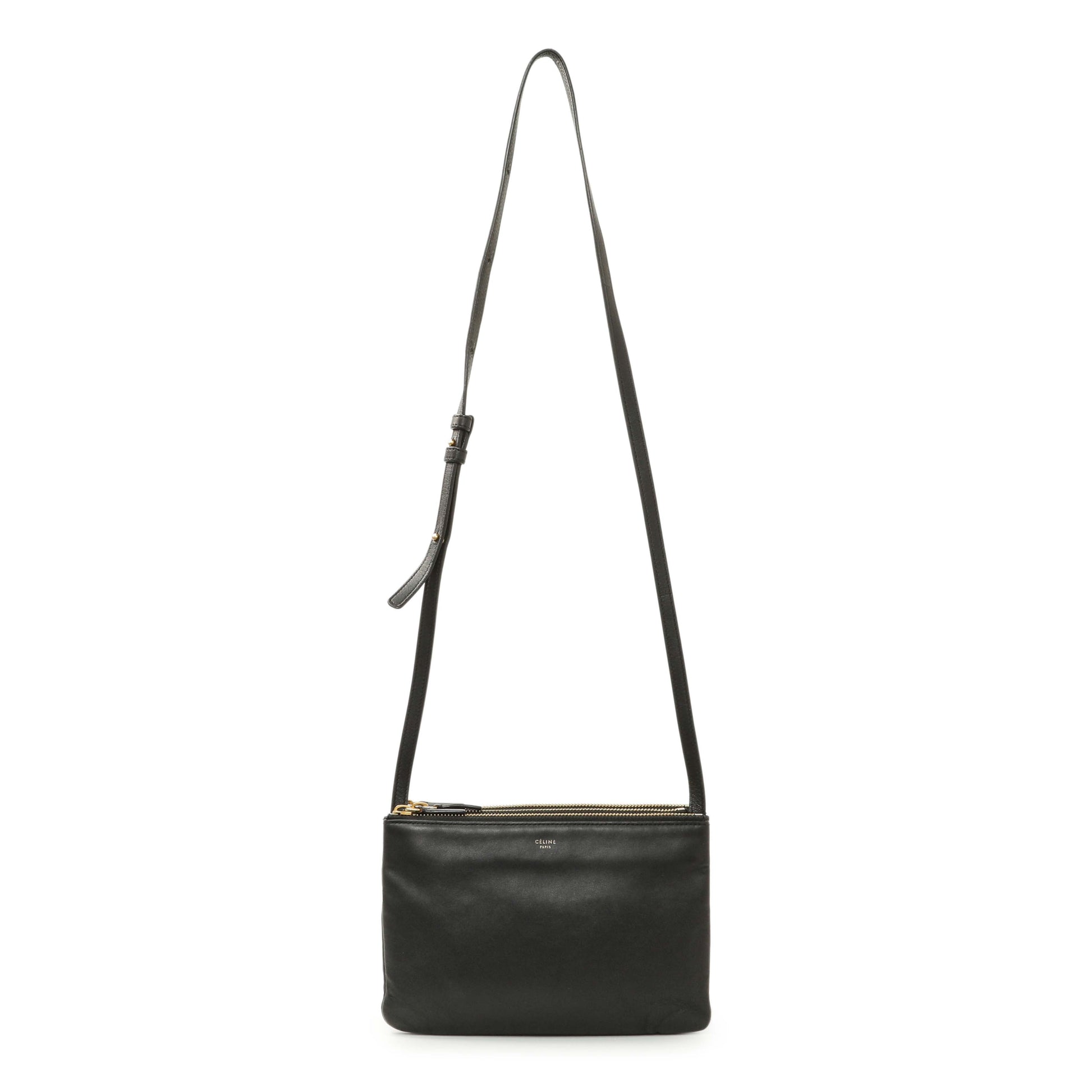 Exclusive Celine Black Lambskin Small Trio Crossbody — Front View