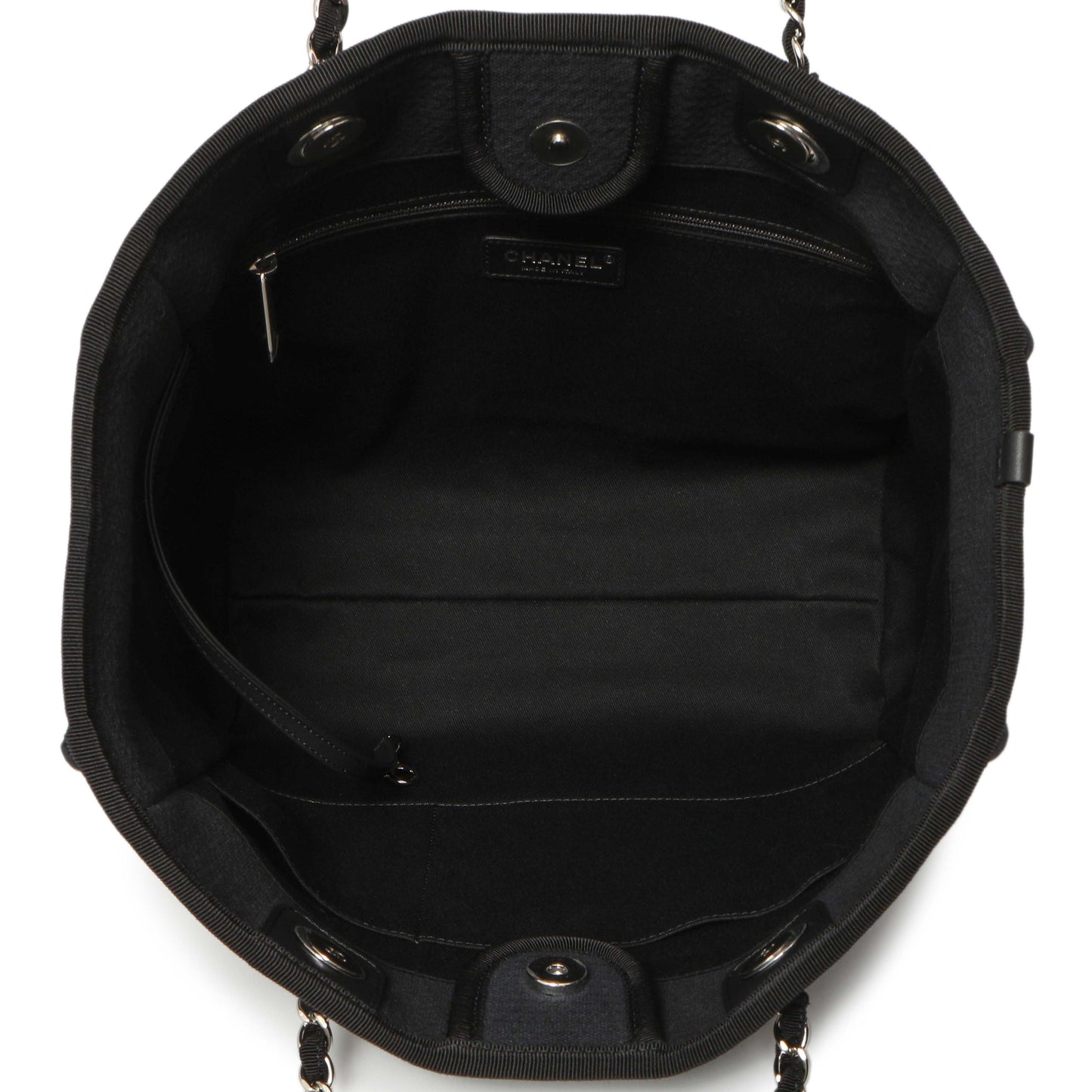 Exclusive Chanel Black Canvas Small Deauville Tote — Top View