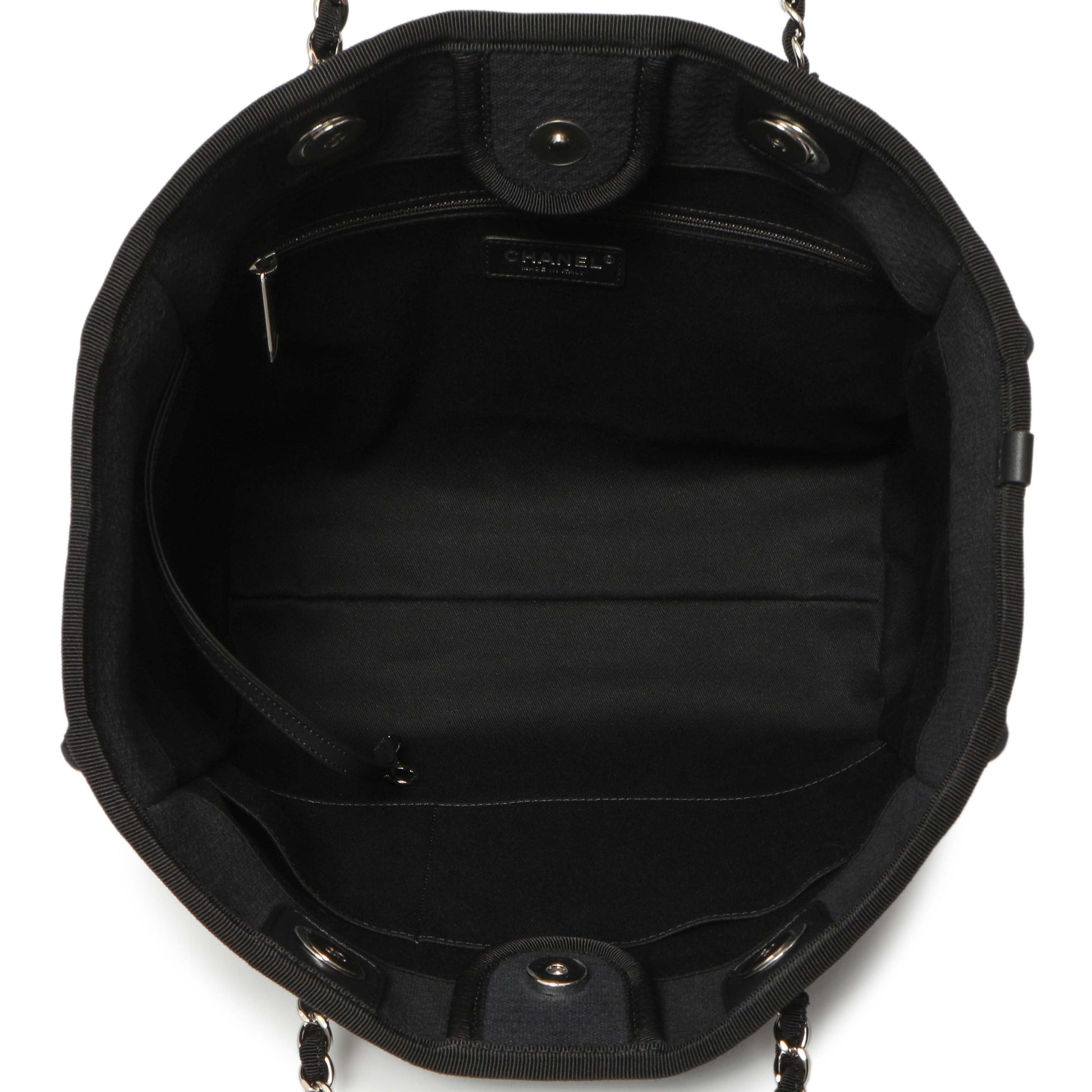 Exclusive Chanel Black Canvas Small Deauville Tote — Top View