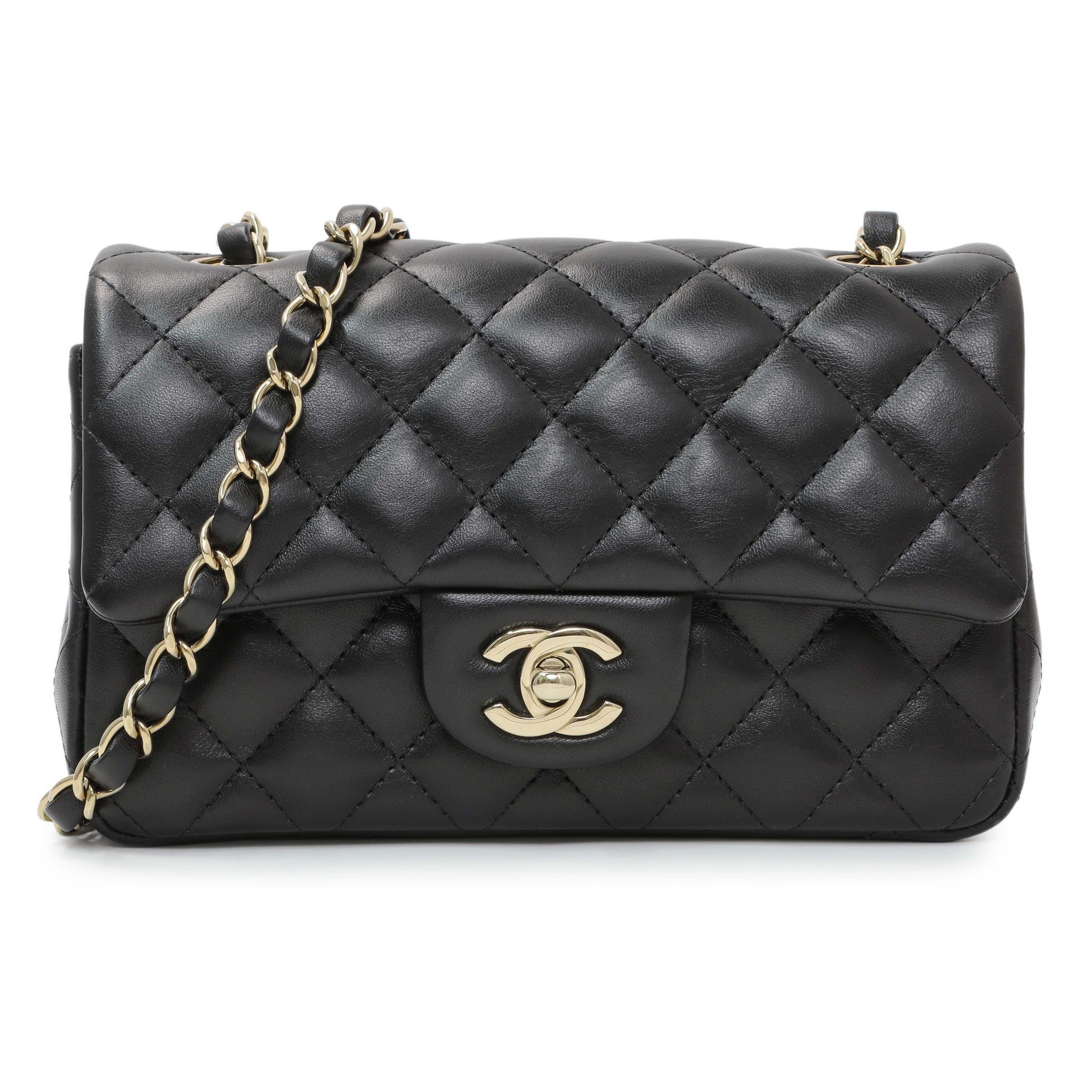 Exclusive Chanel Black Lambskin Quilted Mini Rectangular Flap — Front View
