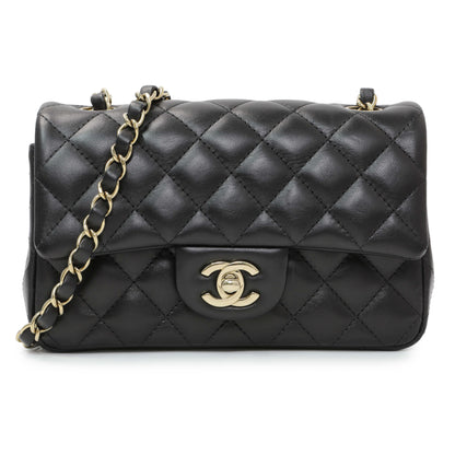 Exclusive Chanel Black Lambskin Quilted Mini Rectangular Flap — Front View
