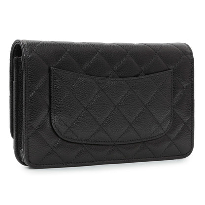 Exclusive Chanel Black Quilted Caviar Wallet on Chain — Side View
