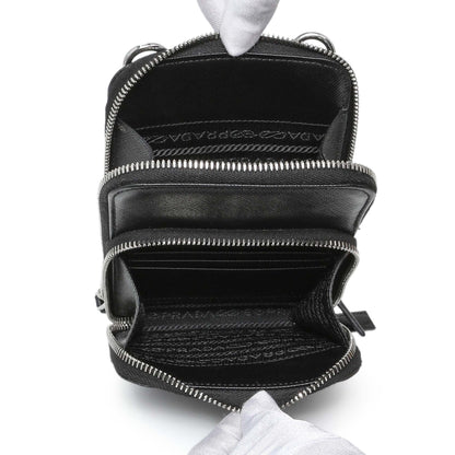 Exclusive Prada Black Saffiano Smartphone Case Crossbody — Top View
