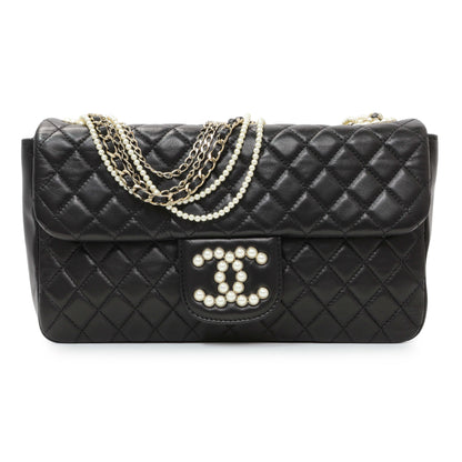 Exclusive Chanel Black Lambskin Quilted Medium Westminster Pearl Flap — Front View