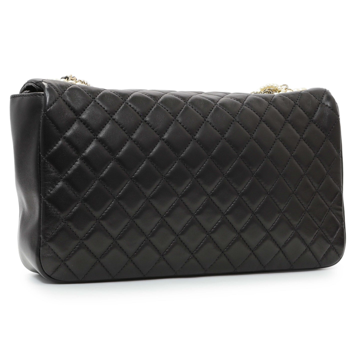 Exclusive Chanel Black Lambskin Quilted Medium Westminster Pearl Flap — Side View