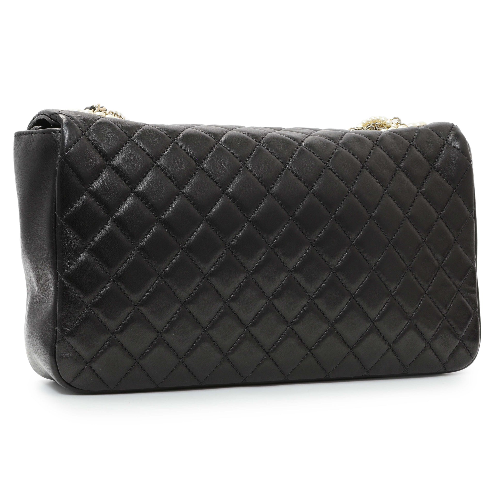 Exclusive Chanel Black Lambskin Quilted Medium Westminster Pearl Flap — Side View