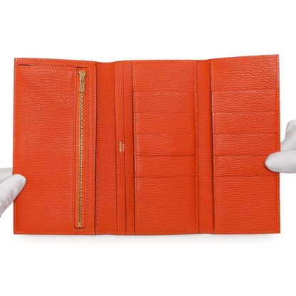 Exclusive Hermes Orange Chevre Tri-Fold Bearn Wallet — Top View