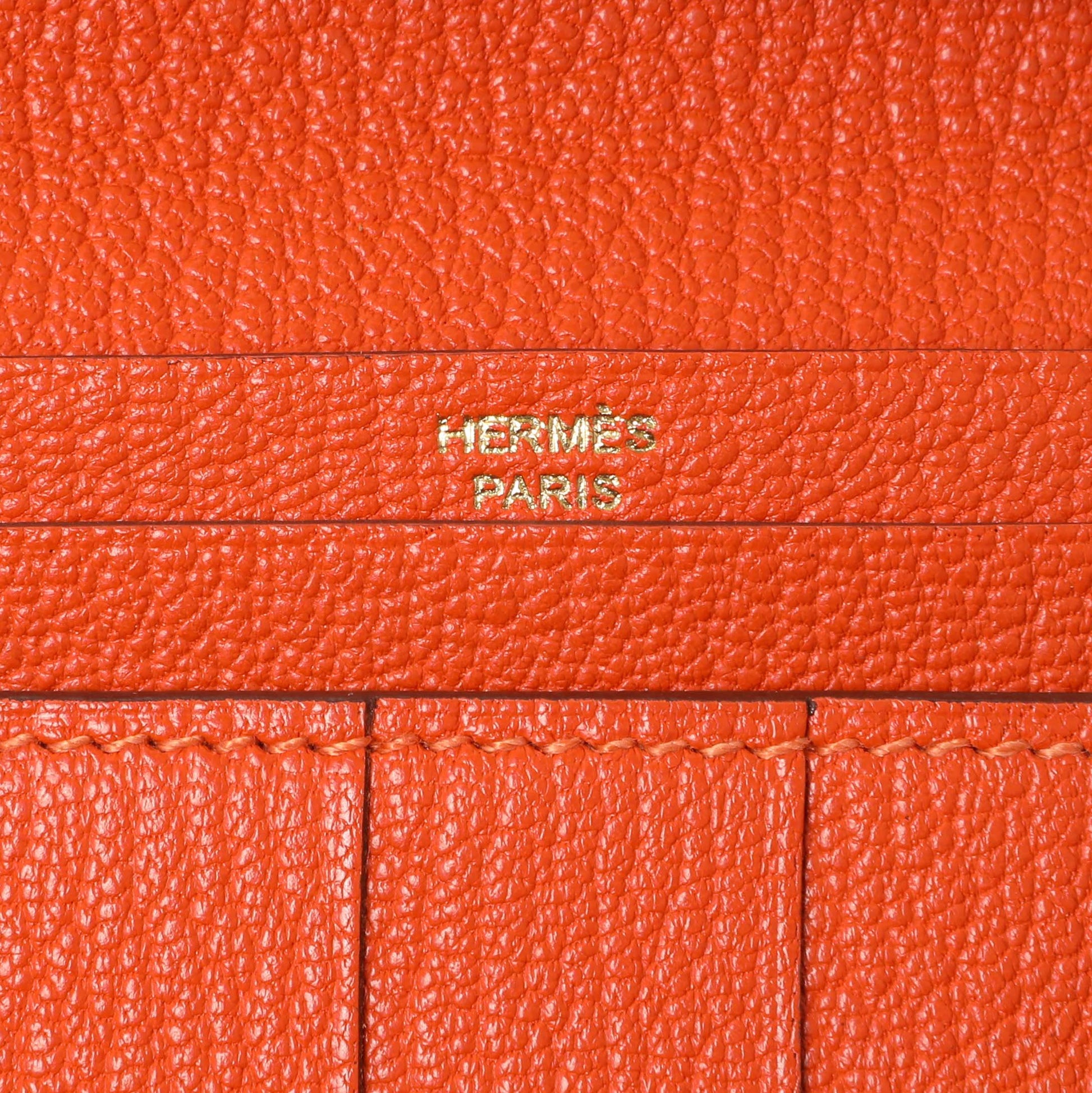 Exclusive Hermes Orange Chevre Tri-Fold Bearn Wallet — Detail View