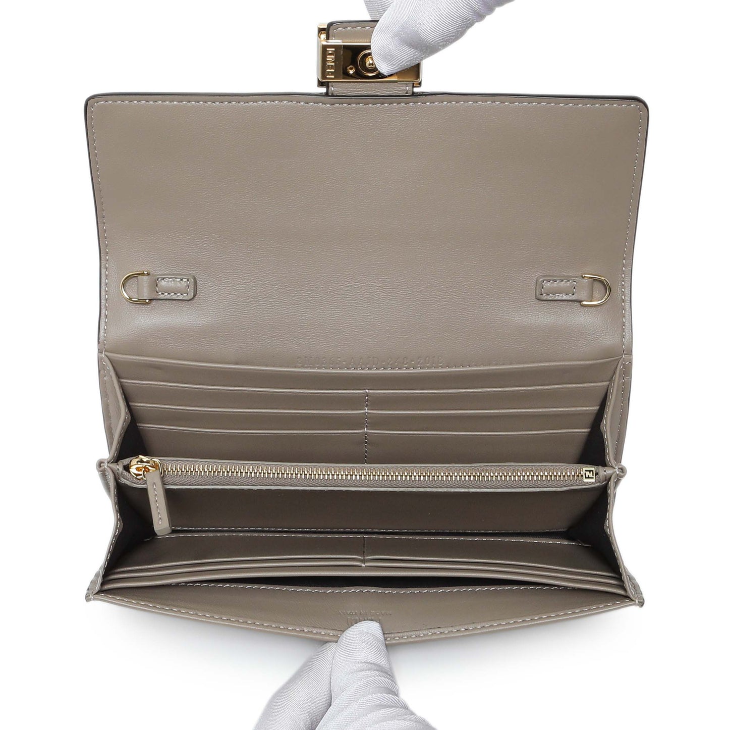 Exclusive Fendi Grey Nappa Matisse FF Embossed Continental Wallet On Chain — Top View