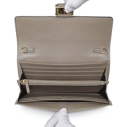 Exclusive Fendi Grey Nappa Matisse FF Embossed Continental Wallet On Chain — Top View