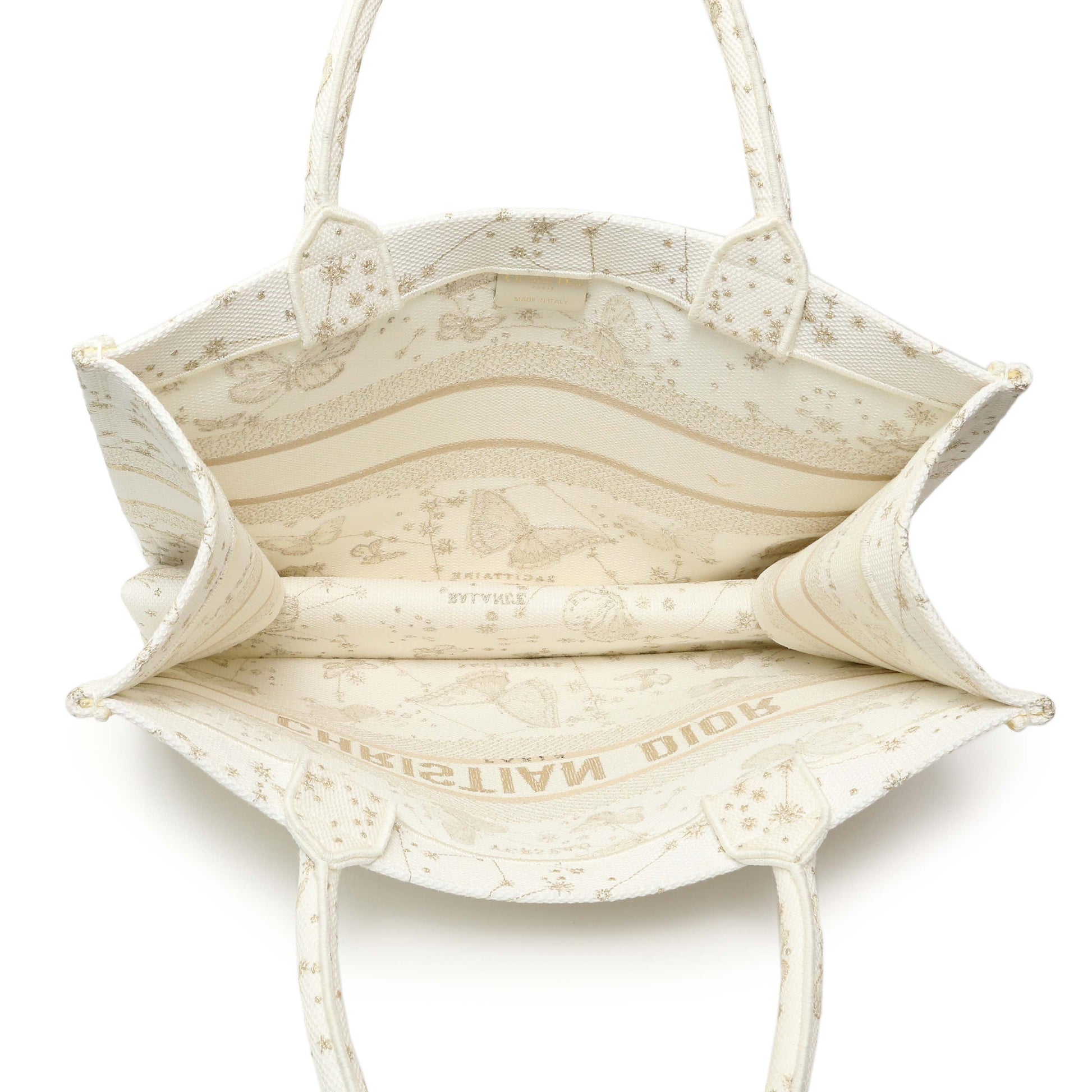 Exclusive Christian Dior White Gold Canvas Embroidered Medium Zodiac Print Book Tote — Alternate View 8