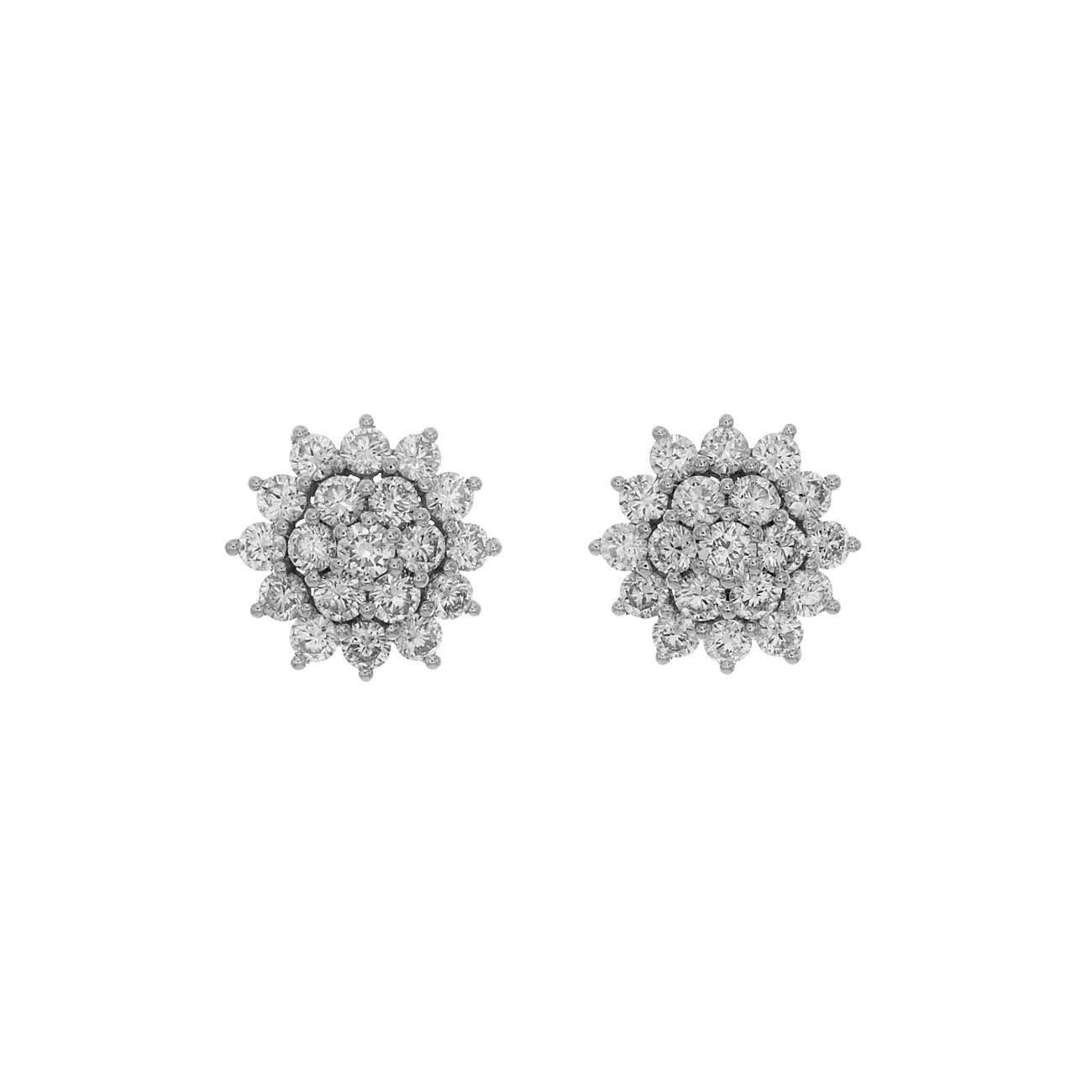 Exclusive 18K White Gold 2.24 Carat Cluster Diamond Earrings — Front View